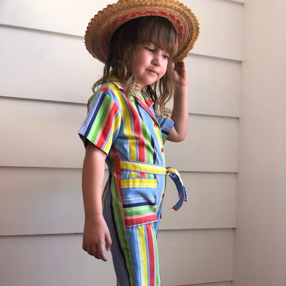 Vintage 1970s Healthtex Candy Stripe Jumpsuit 3T Vintage Health Tex Jumpsuit - Picture 2 of 7
